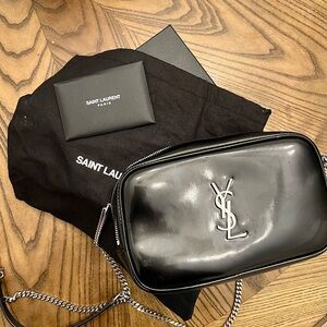 SAINT LAURENT (YSL) Mini Lou Crossbody in Shiny Black Canvas